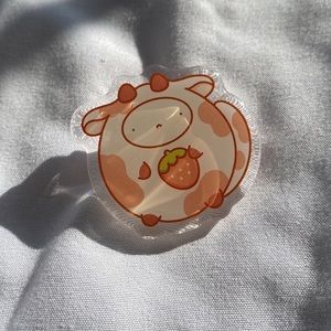 Strawberry cow acrylic pin